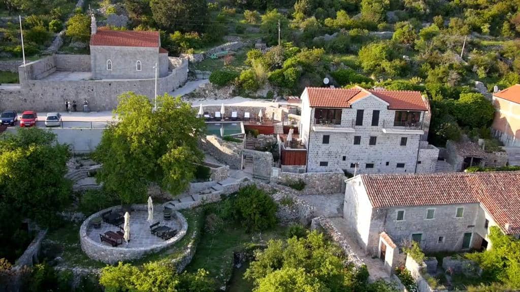 The view of newly renovated village of Klinci, with its apartments and 2 churches, but also a traditional privte konoba for lunch and dinner.